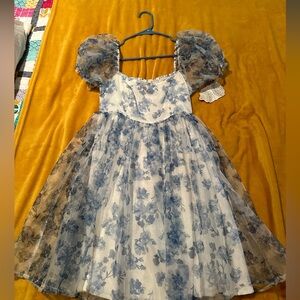Altar’d State Blue and White Babydoll Mini Dress